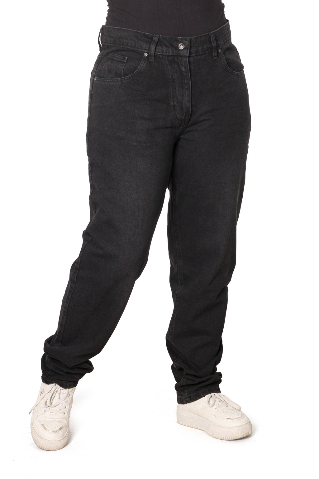 Essential High-Waisted Relaxed Fit Jeans - Charcoal Black