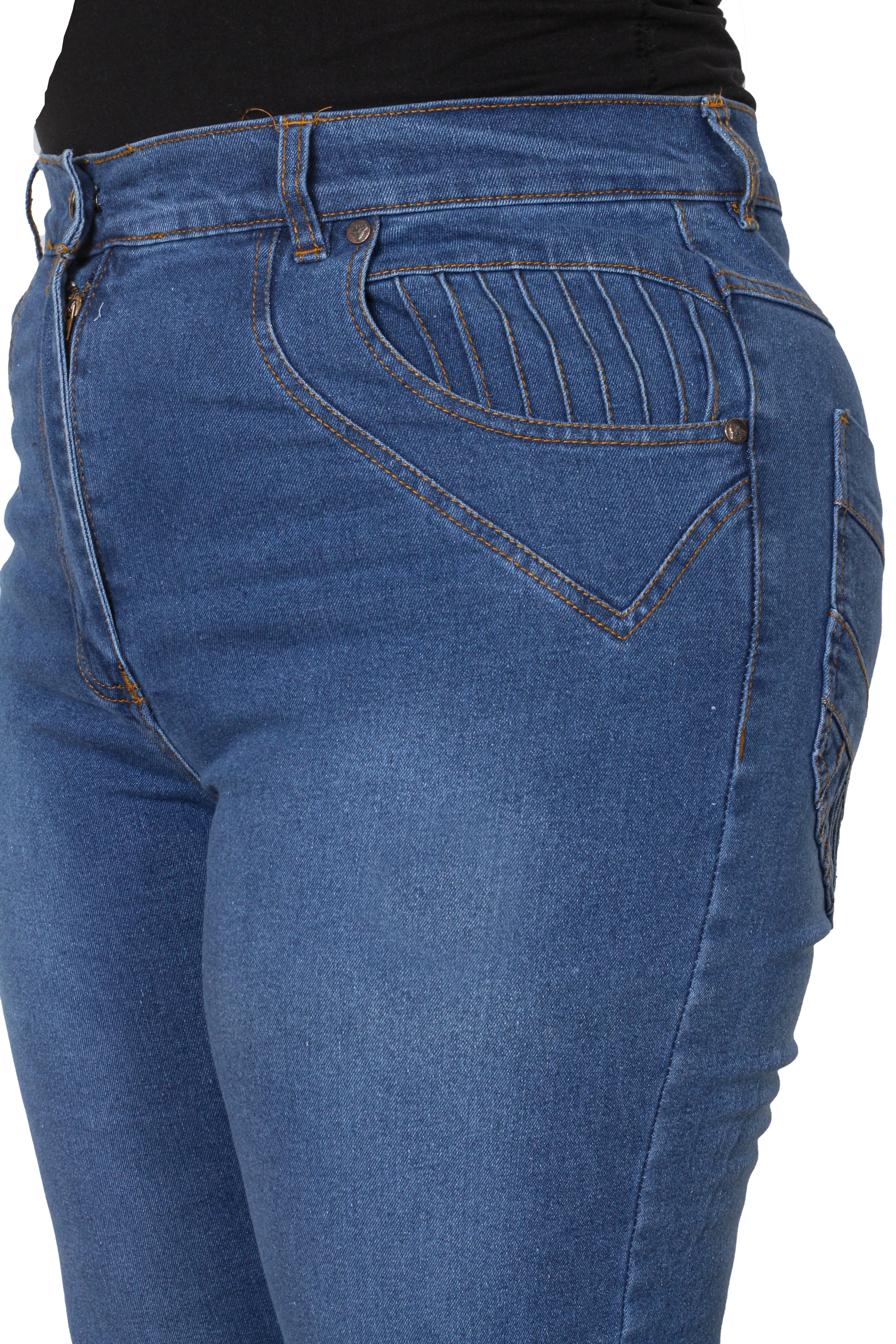 Women’s High-Waisted Straight Leg Jeans with Pleated Pocket Detail