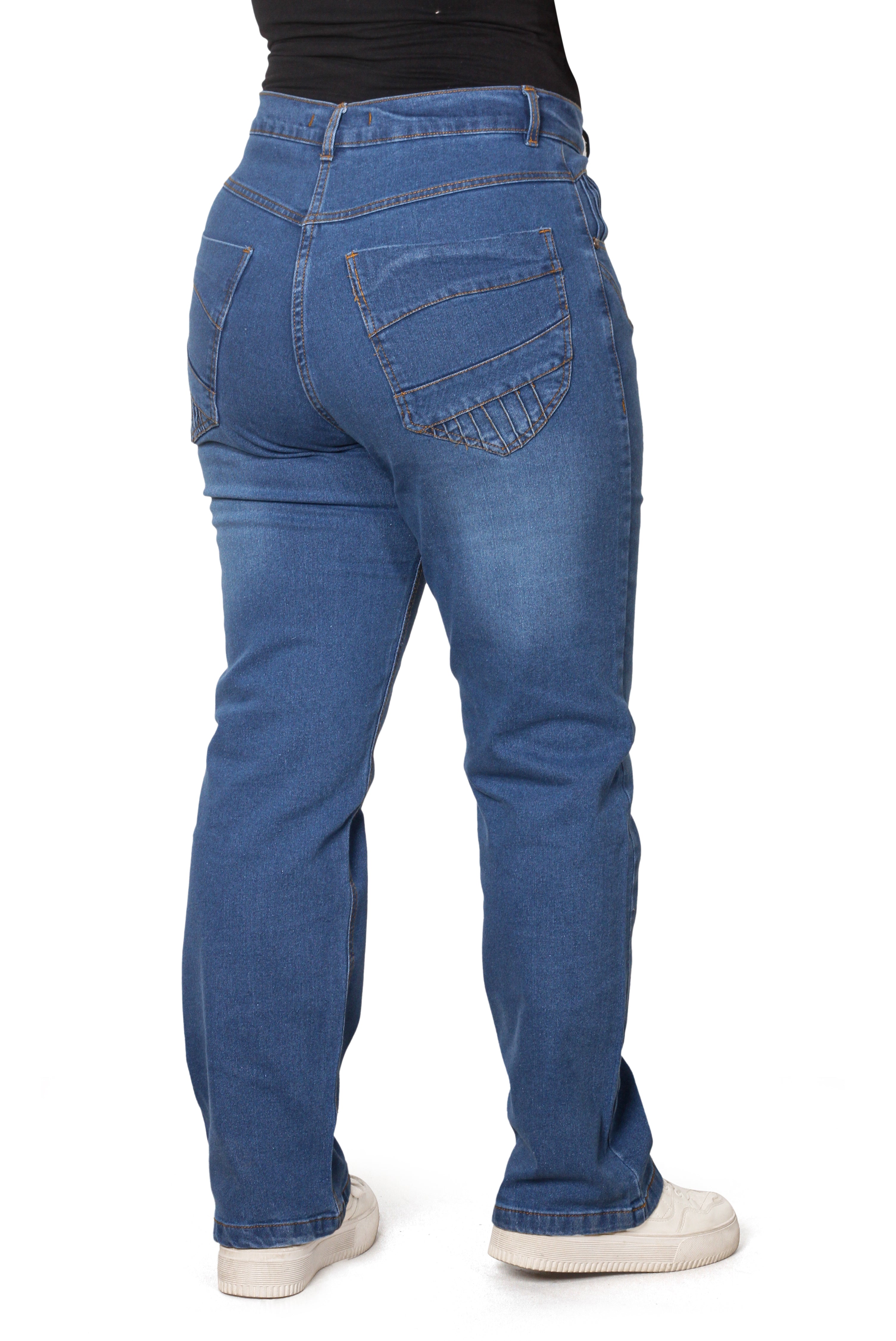 Women’s High-Waisted Straight Leg Jeans with Pleated Pocket Detail