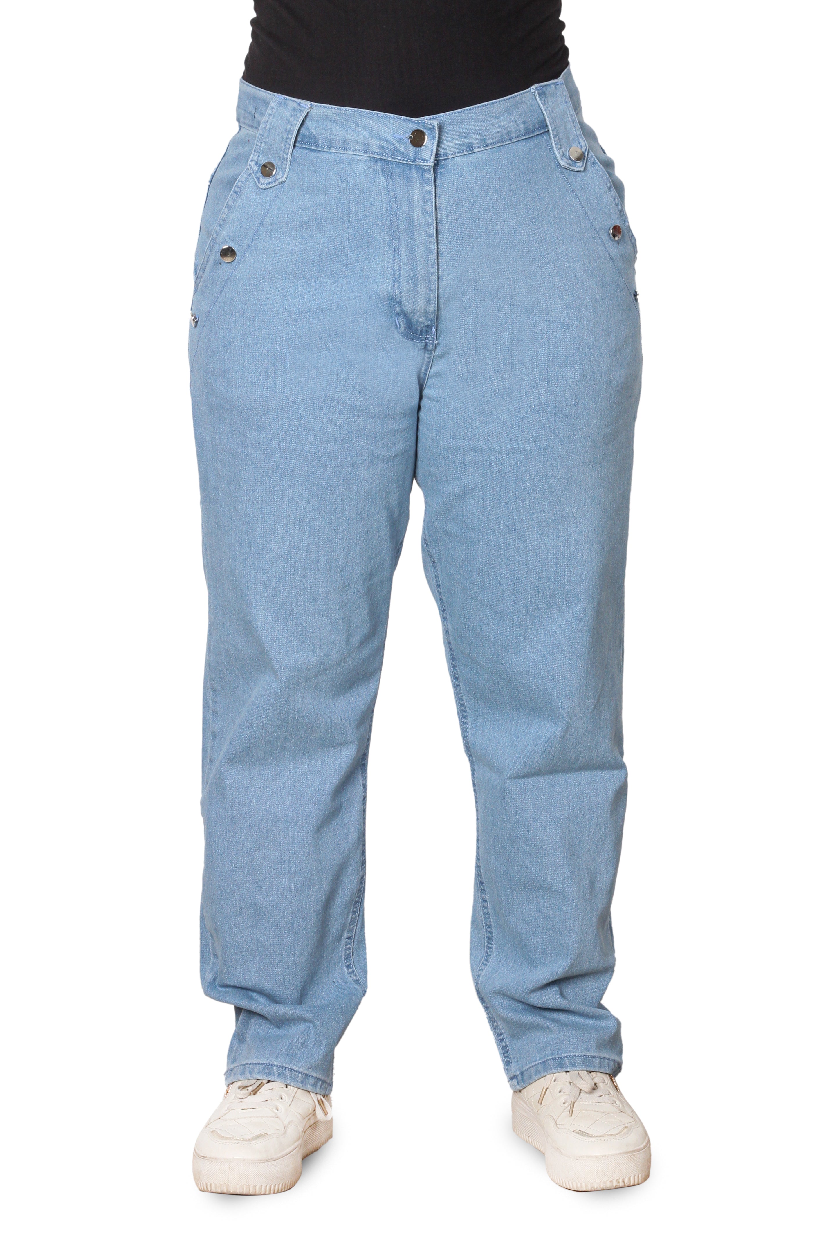 Retro High-Waisted Straight-Leg Jeans with Button Detailing