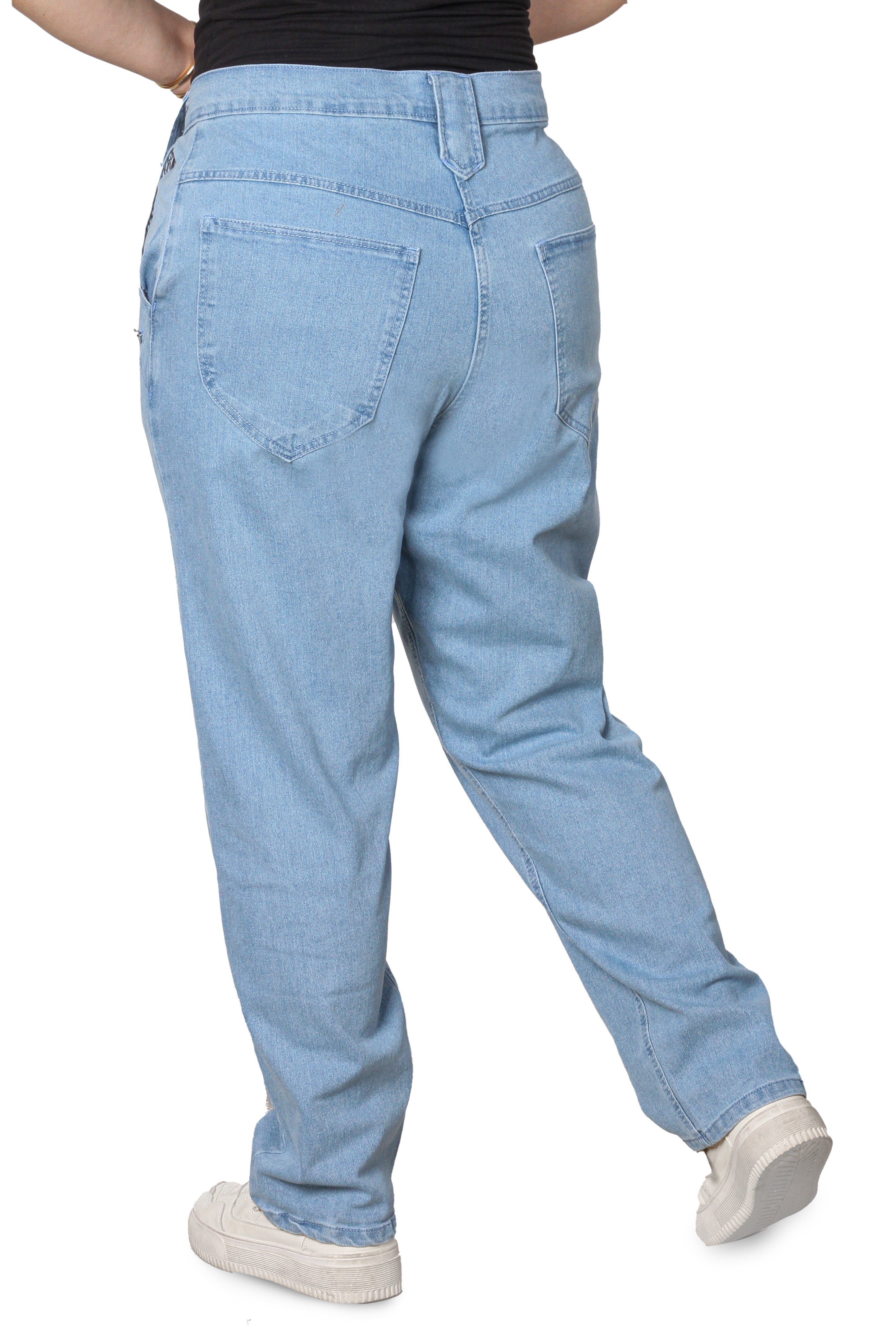 Retro High-Waisted Straight-Leg Jeans with Button Detailing