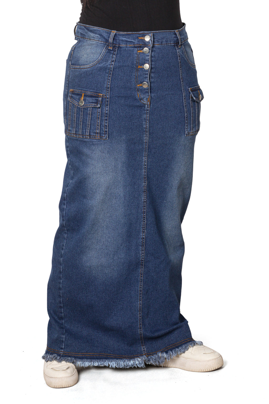 Trendy High-Waisted Cargo Denim Skirt