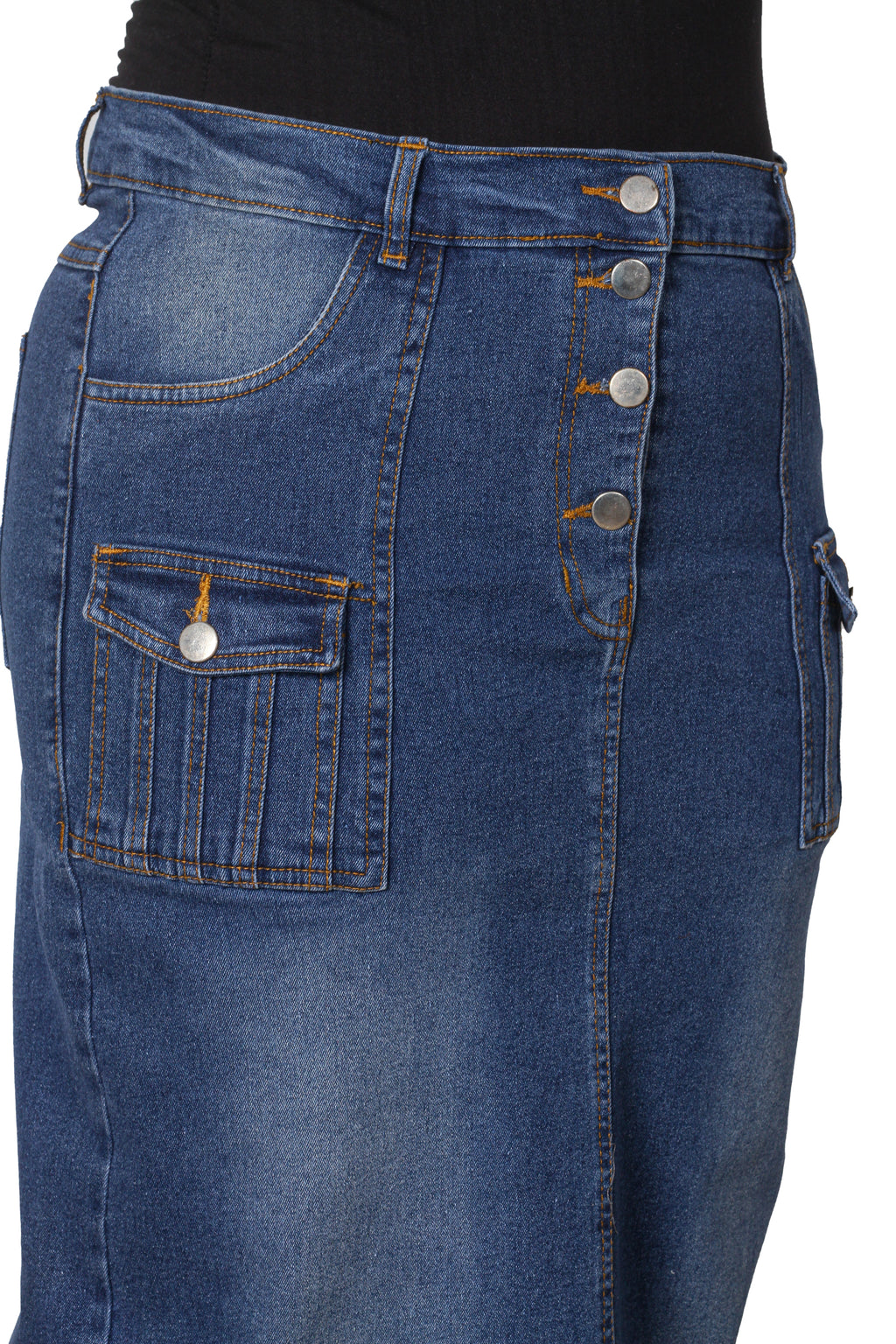 Trendy High-Waisted Cargo Denim Skirt