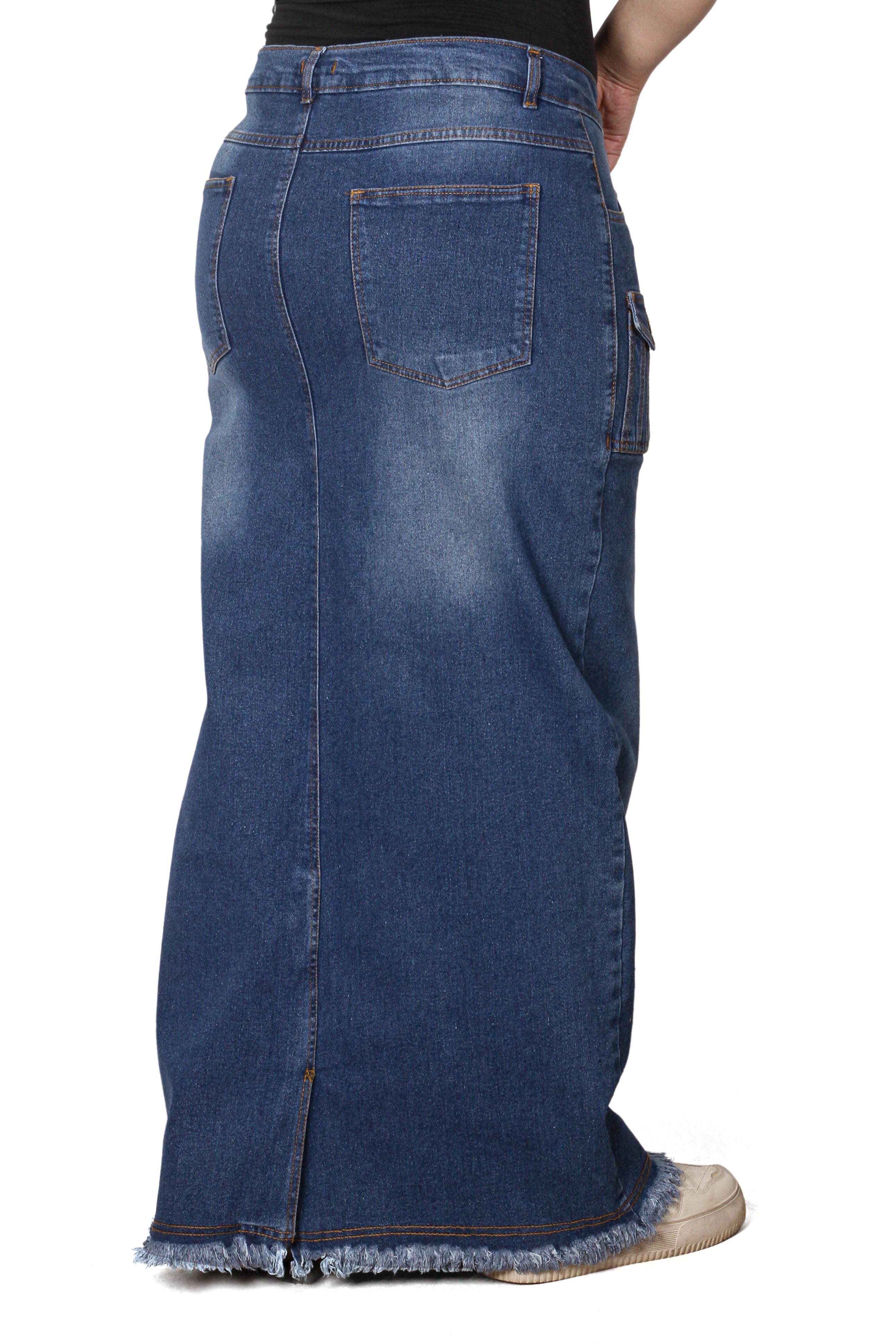 Trendy High-Waisted Cargo Denim Skirt