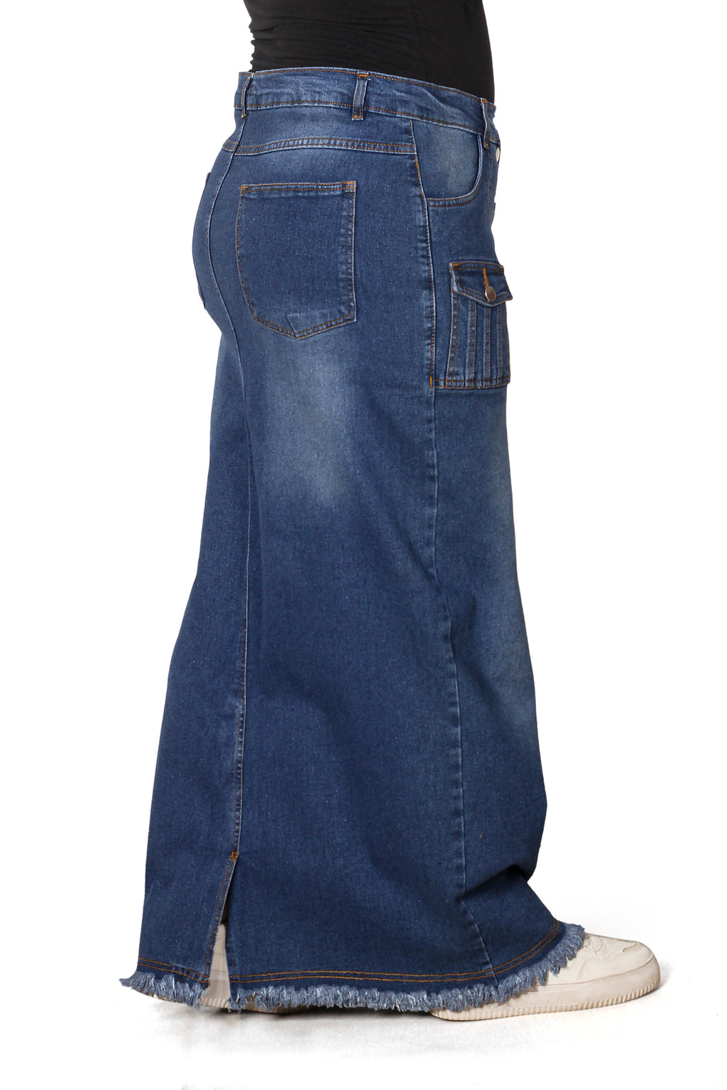 Trendy High-Waisted Cargo Denim Skirt