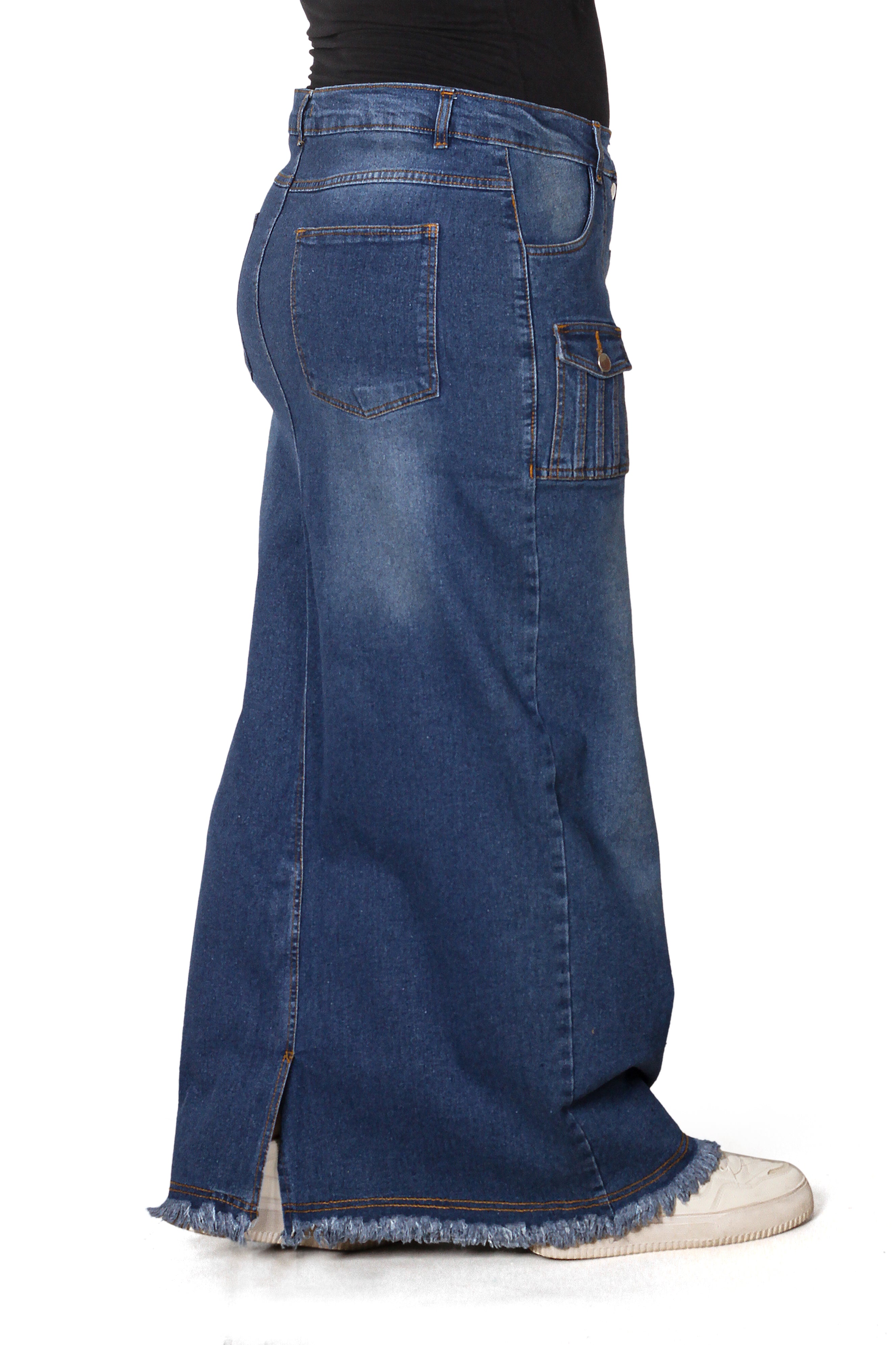 Trendy High-Waisted Cargo Denim Skirt