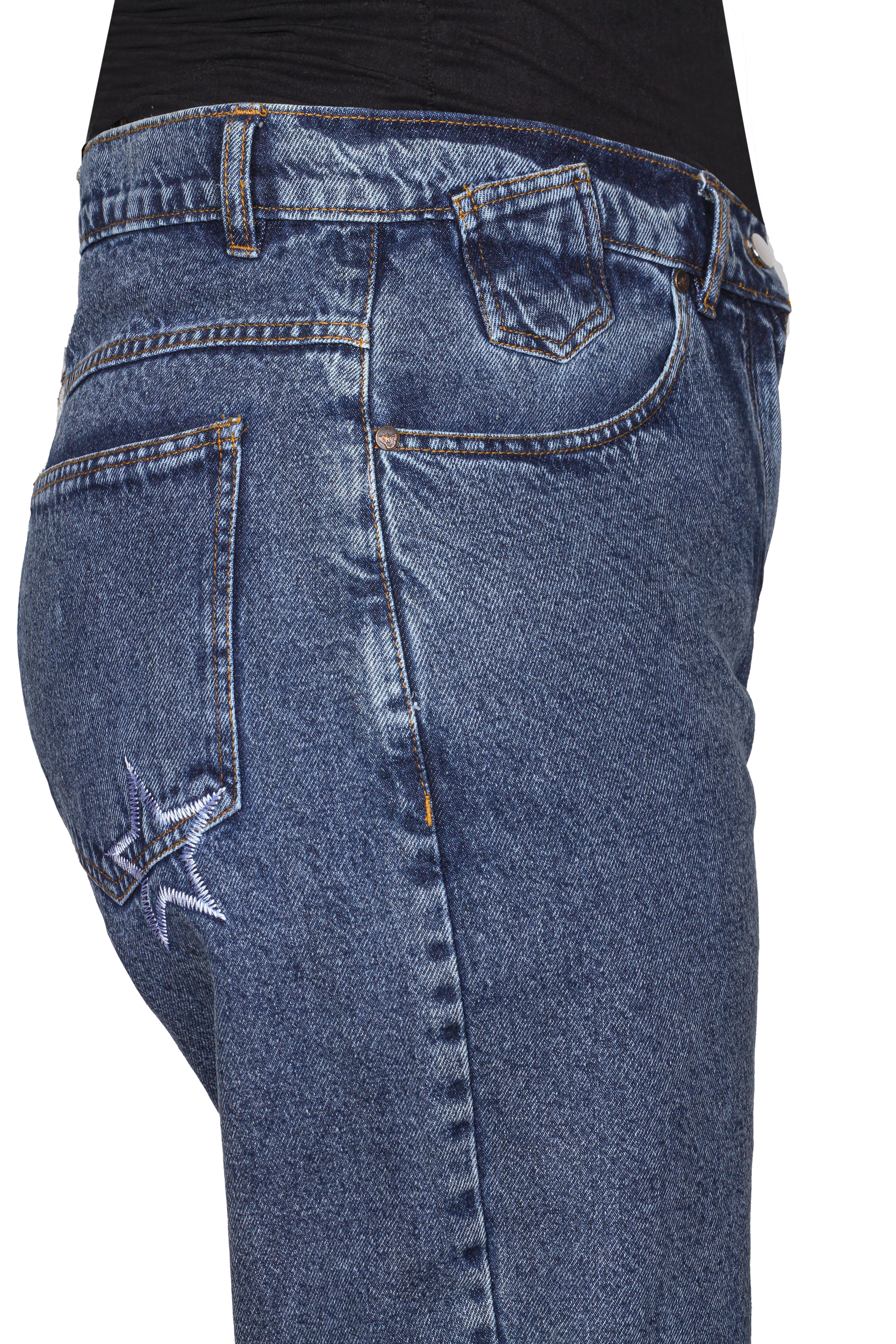 Vintage Acid-Wash Mom Jeans with Star Detail