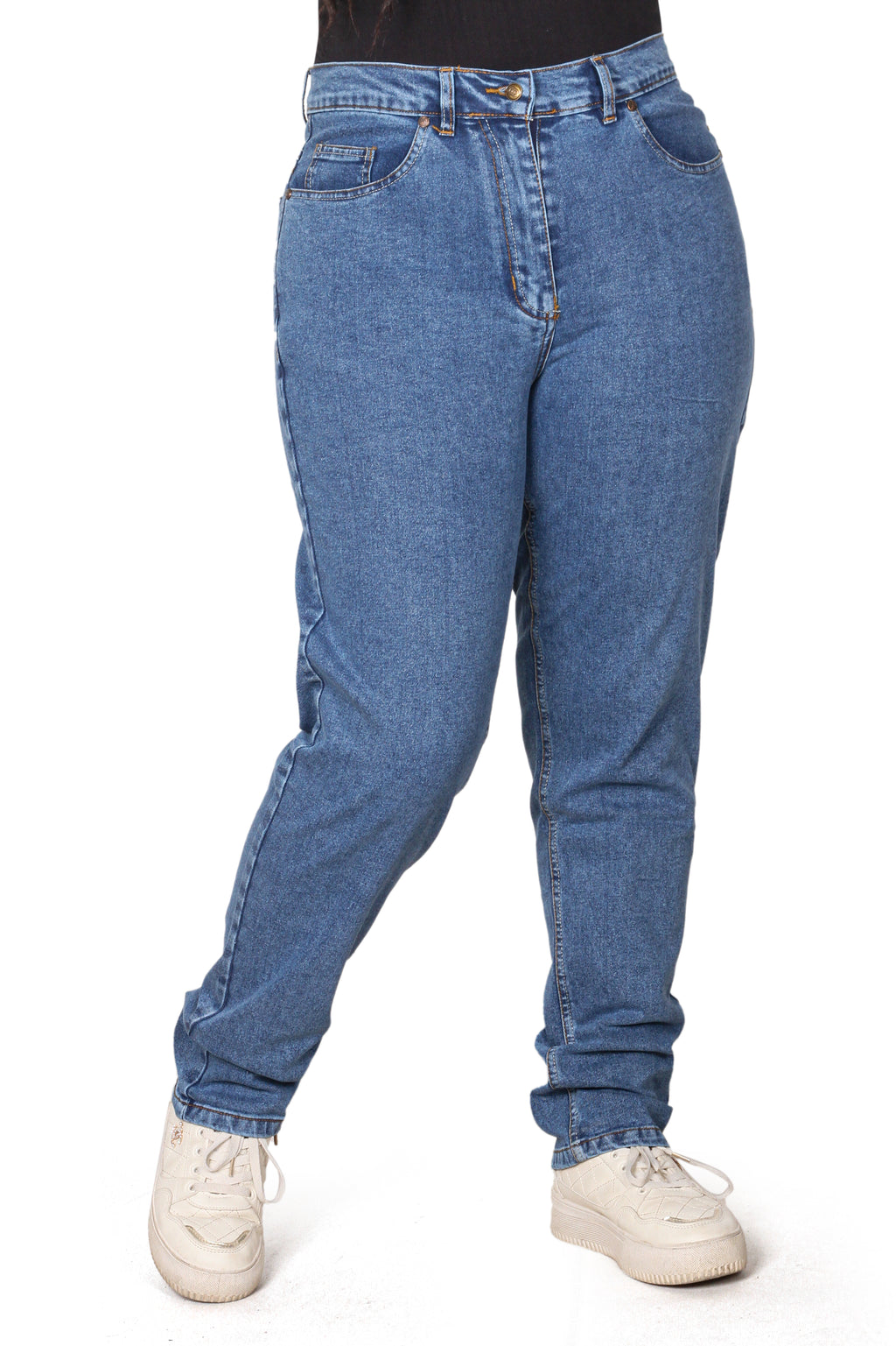 High-Waist Slim Jeans with Dual-Tone Stitching