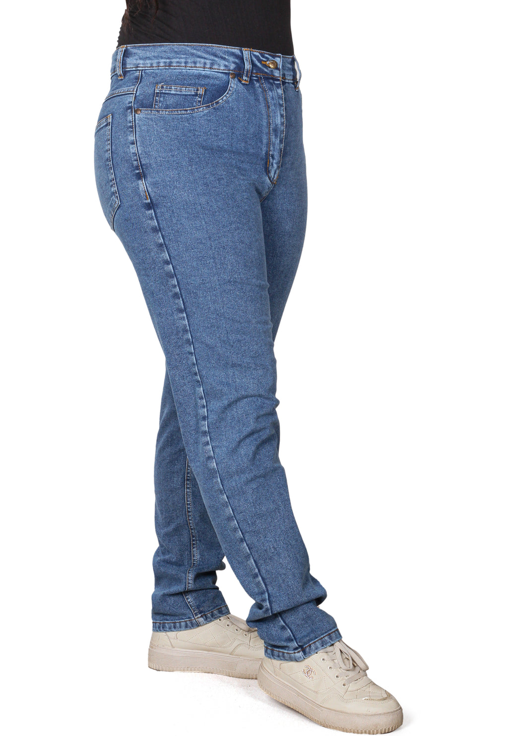 High-Waist Slim Jeans with Dual-Tone Stitching
