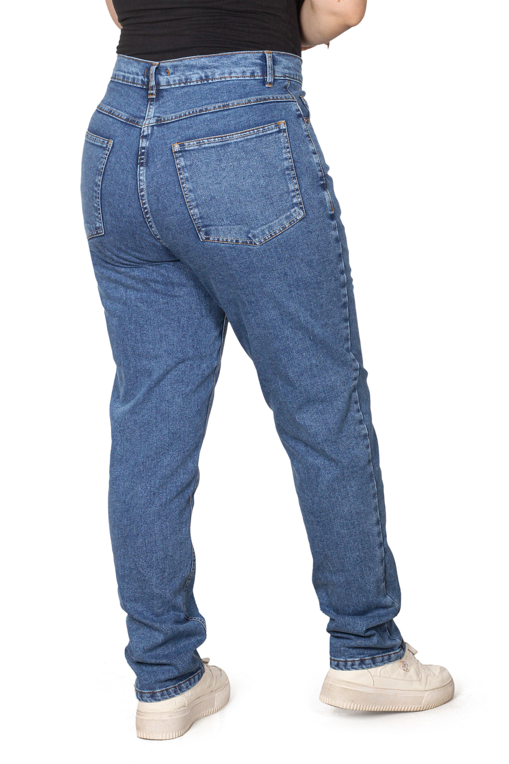 High-Waist Slim Jeans with Dual-Tone Stitching
