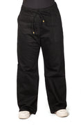 Premium Gabardine Relaxed Drawstring Wide-Leg Trousers - Pitch Black
