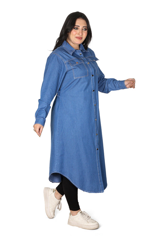 Chic Button-Down Denim Tunic Dress