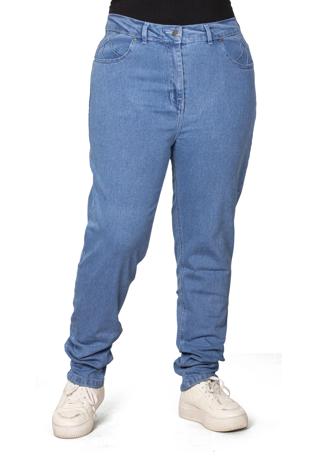 High-Rise Slim Fit Jeans – Light Indigo with Sun Disc Pocket Details