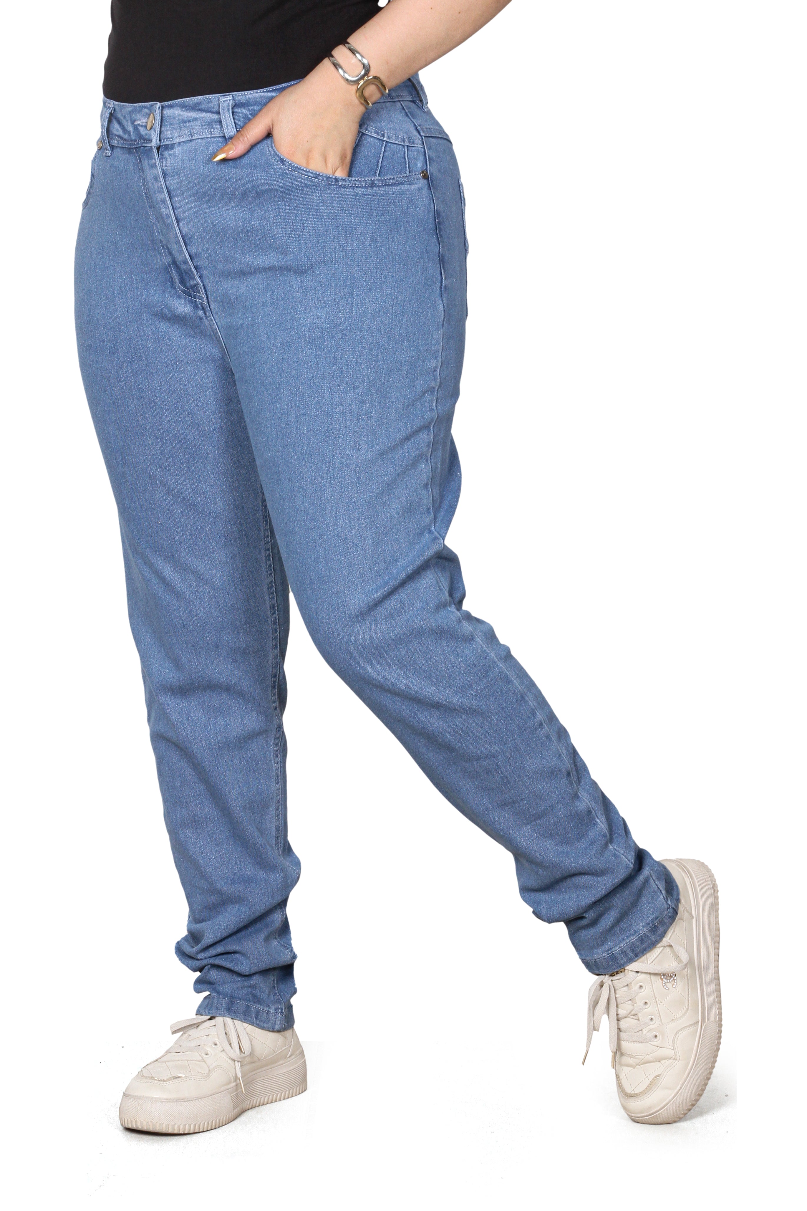 High-Rise Slim Fit Jeans – Light Indigo with Sun Disc Pocket Details
