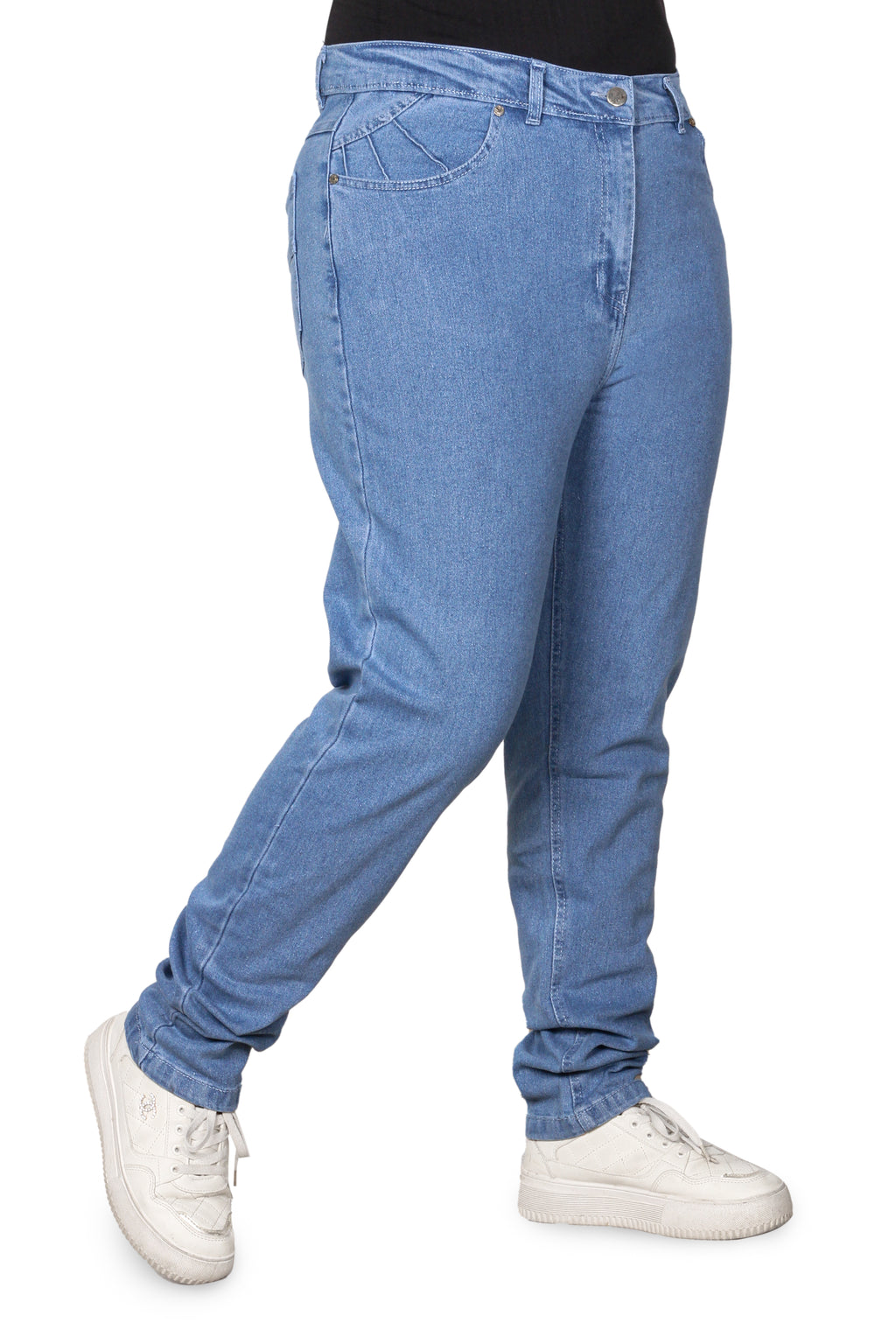 High-Rise Slim Fit Jeans – Light Indigo with Sun Disc Pocket Details