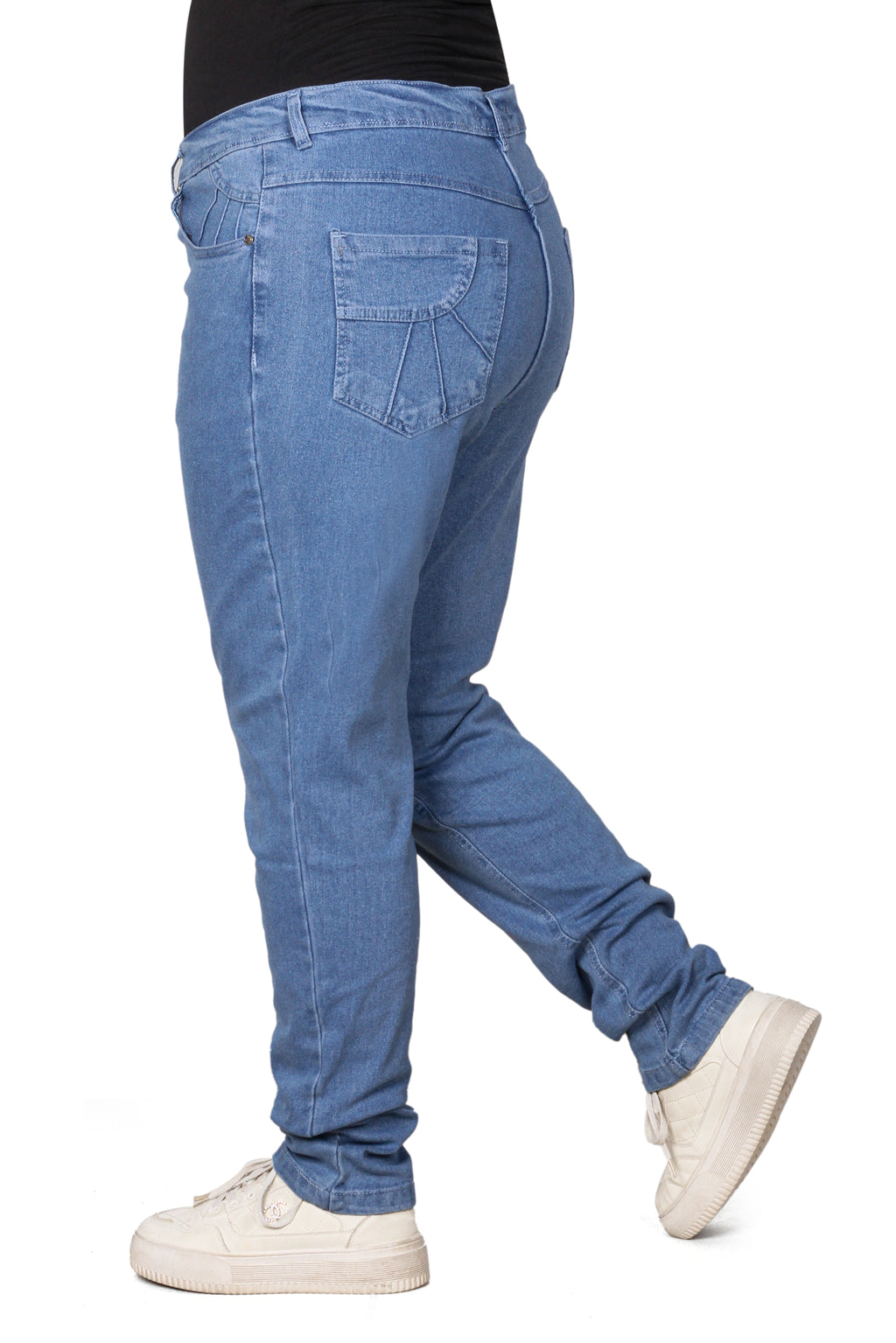 High-Rise Slim Fit Jeans – Light Indigo with Sun Disc Pocket Details