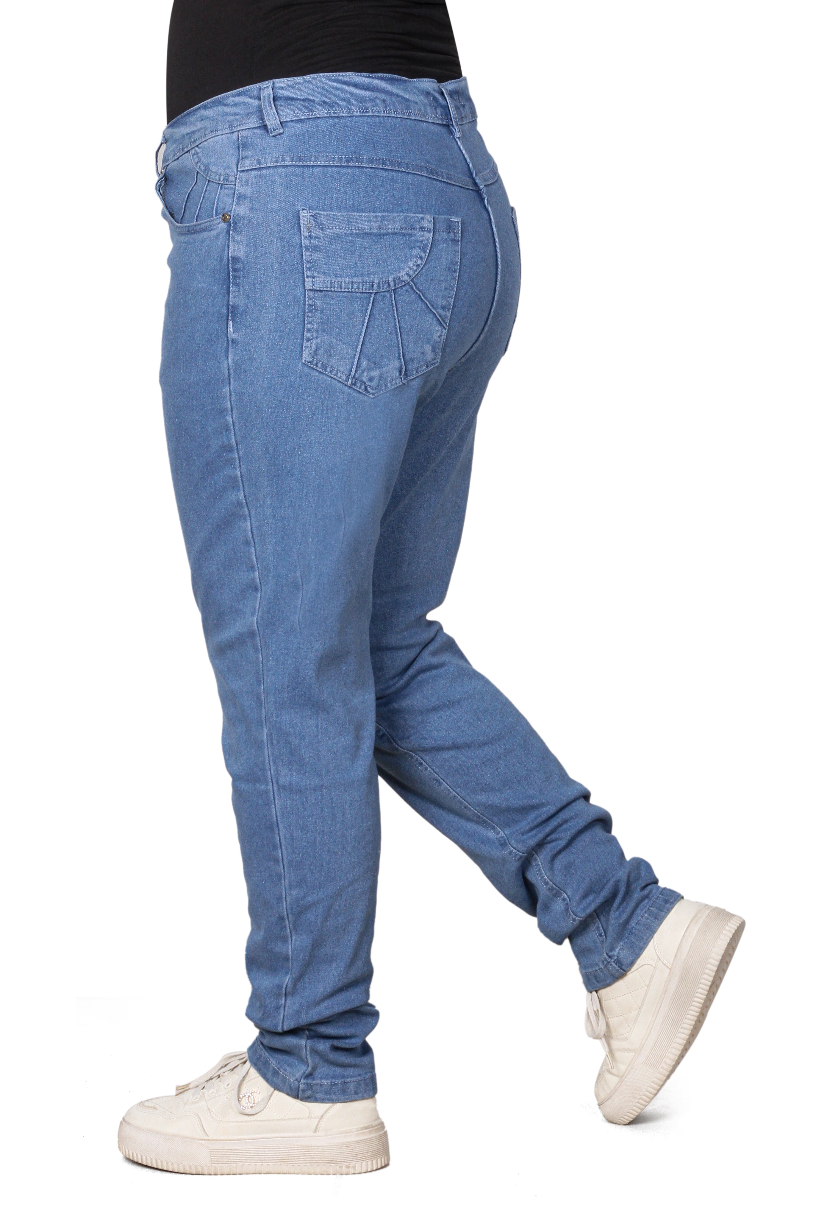 High-Rise Slim Fit Jeans – Light Indigo with Sun Disc Pocket Details
